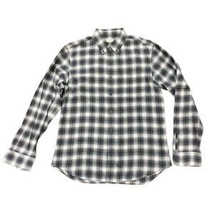 Club Monaco Shirt sz L Men’s Button Down Gray grey Plaid Cotton Slim Fit Casual